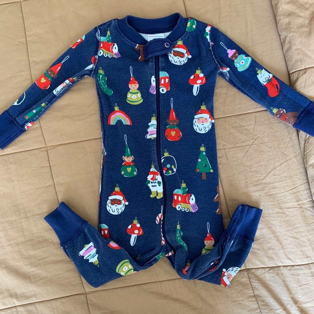 Hanna Andersson Navy Blue Holiday Ornament Footie Pajamas